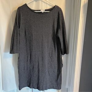 J Jill Women’s Boat Neck 3/4 Sleeves Ponte Knit Shift Dress Medium‎ Black/White